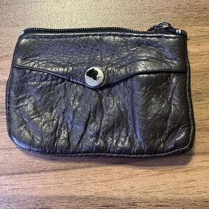 Vintage‎ Black Leather Coin Purse Snap Money Pouch With Zipper & Key Rings 3.75"